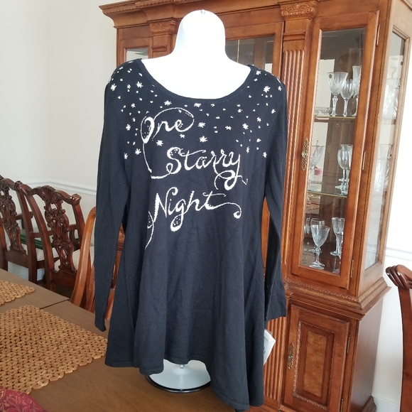 Style & Co. Script/Snowflake Asymmetric Tunic 0X - Picture 2 of 4